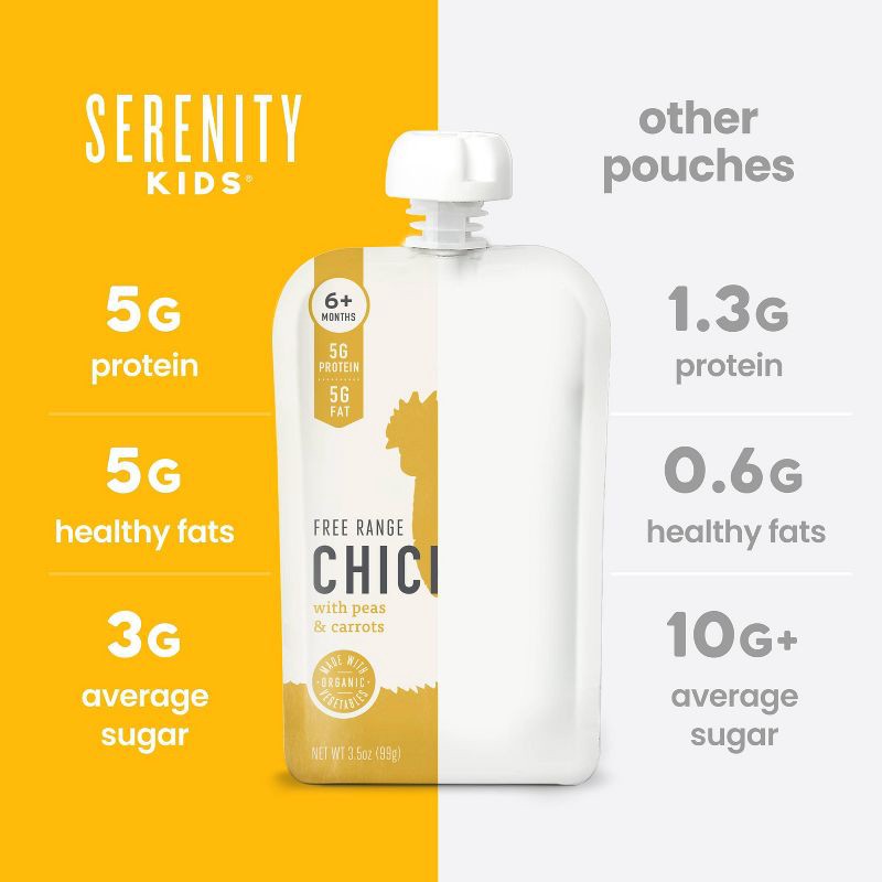 slide 4 of 8, Serenity Kids Free Range Chicken with Organic Peas & Carrots Baby Food Pouch - 3.5oz, 3.5 oz