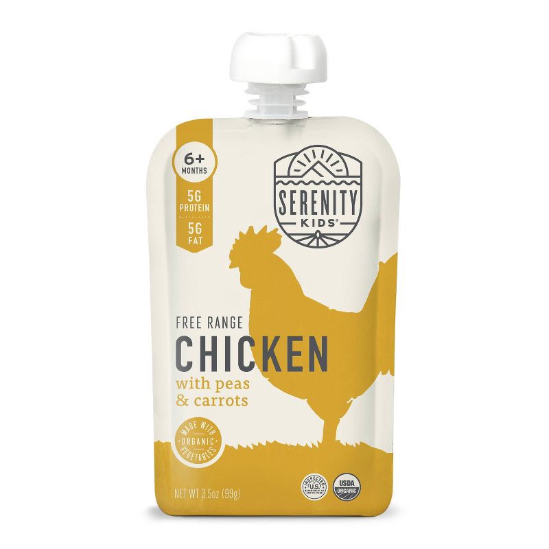 slide 1 of 8, Serenity Kids Free Range Chicken with Organic Peas & Carrots Baby Food Pouch - 3.5oz, 3.5 oz