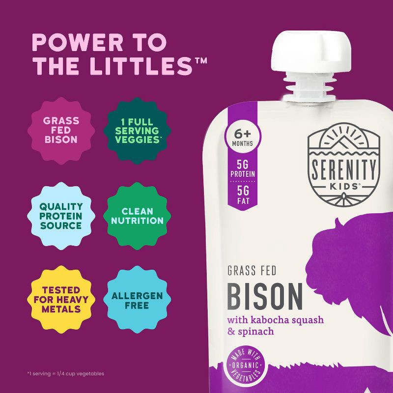 slide 2 of 8, Serenity Kids Grass Fed Bison with Organic Kabocha Squash & Spinach Baby Food Pouch - 3.5oz, 3.5 oz