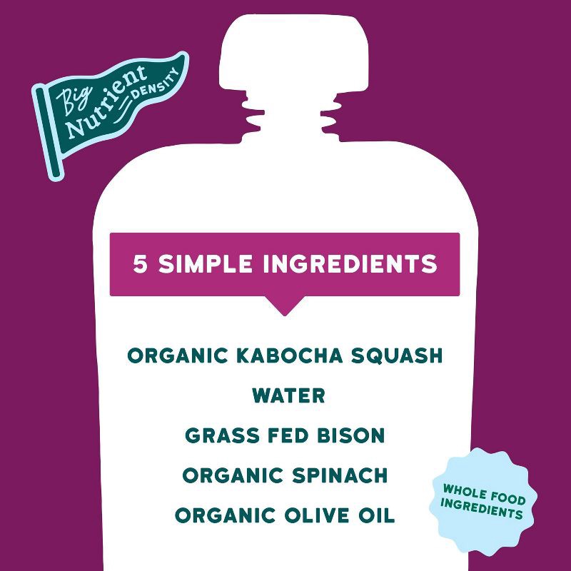 slide 6 of 8, Serenity Kids Grass Fed Bison with Organic Kabocha Squash & Spinach Baby Food Pouch - 3.5oz, 3.5 oz