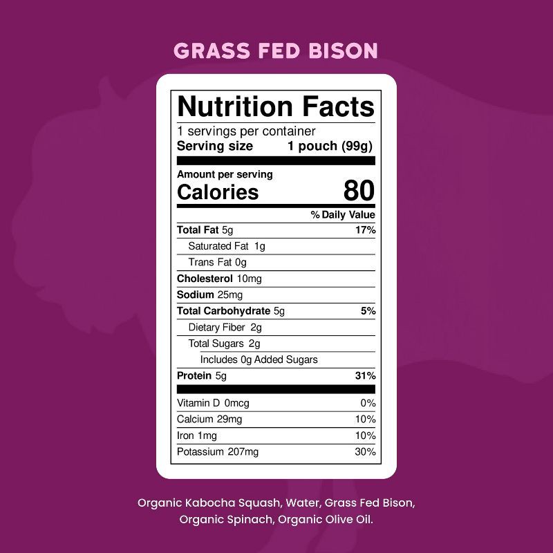 slide 8 of 8, Serenity Kids Grass Fed Bison with Organic Kabocha Squash & Spinach Baby Food Pouch - 3.5oz, 3.5 oz