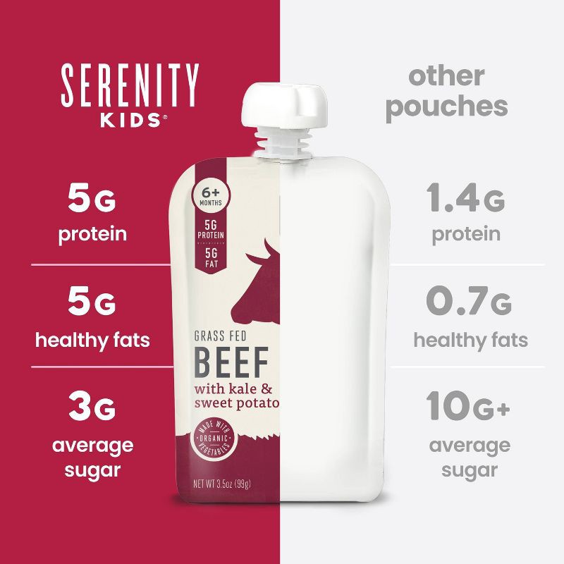 slide 4 of 8, Serenity Kids Grass Fed Beef with Organic Kale & Sweet Potato Baby Food Pouch - 3.5oz, 3.5 oz