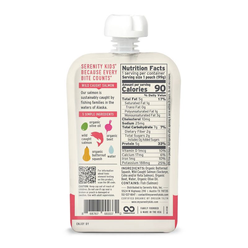 slide 3 of 8, Serenity Kids Wild Caught Salmon with Organic Butternut Squash & Beet Baby Food Pouch - 3.5oz, 3.5 oz