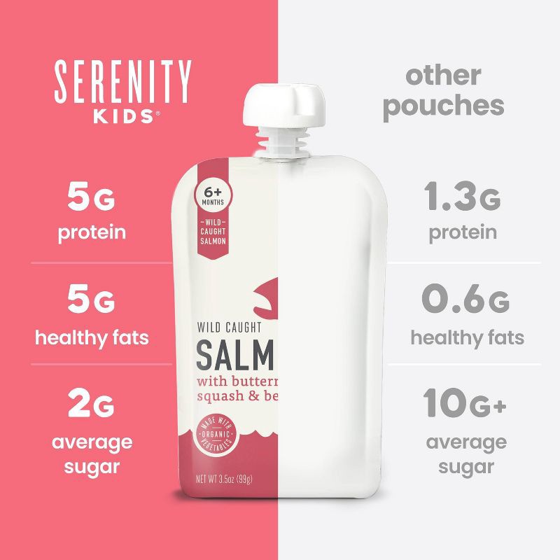 slide 4 of 8, Serenity Kids Wild Caught Salmon with Organic Butternut Squash & Beet Baby Food Pouch - 3.5oz, 3.5 oz
