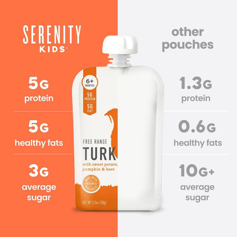 slide 4 of 9, Serenity Kids Free Range Turkey with Organic Sweet Potato, Pumpkin & Beet Baby Food Pouch - 3.5oz, 3.5 oz