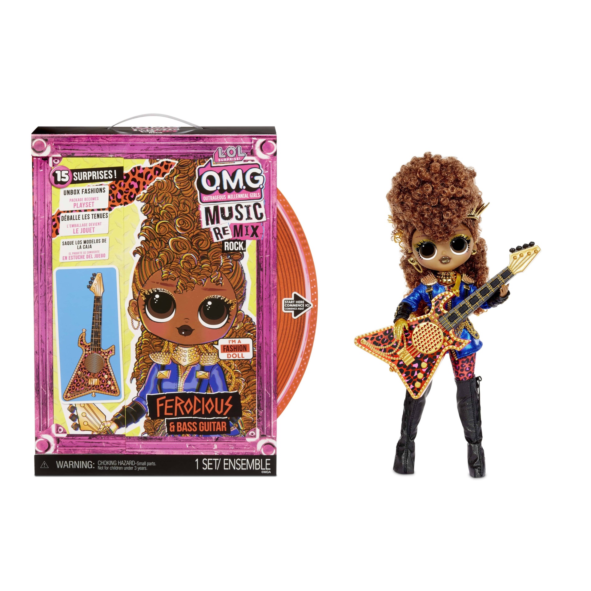 slide 1 of 3, L.O.L. Surprise! OMG Remix Rock Ferocious and Bass Guitar Fashion Doll, 1 ct