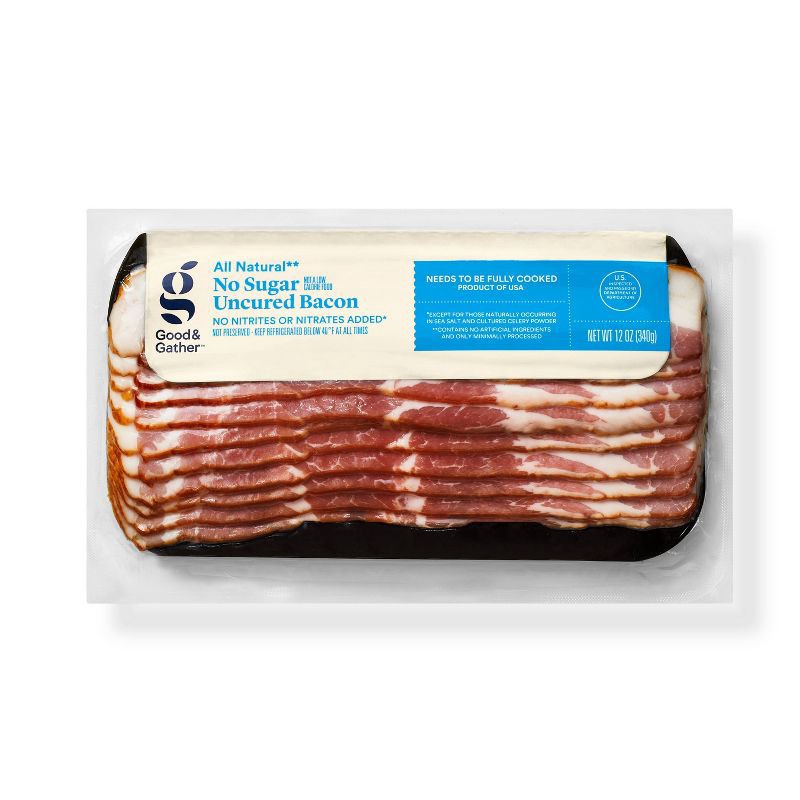 slide 1 of 3, Uncured No Sugar Bacon - 12oz - Good & Gather™, 12 oz