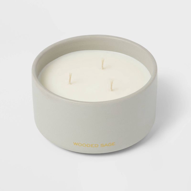 slide 3 of 4, 15oz Ceramic Jar 3-Wick Black Label Wooded Sage Candle - Threshold™: Soy & Coconut Wax, Earthy Aroma, 15 oz