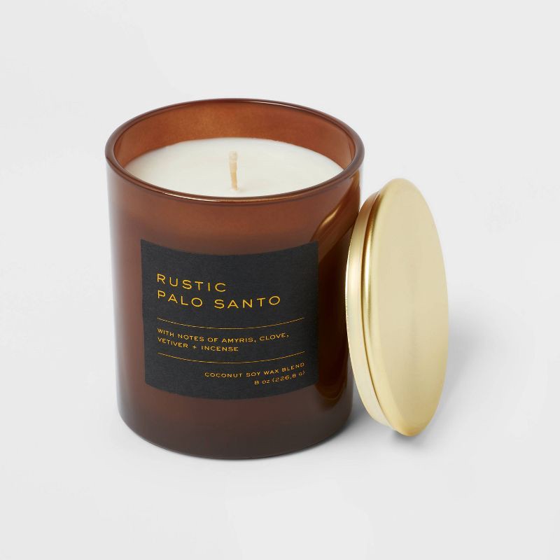 slide 3 of 3, 8oz Lidded Glass Jar Black Label Rustic Palo Santo Candle - Threshold™: Soy & Coconut Blend, 30hr Burn Time, 8 oz