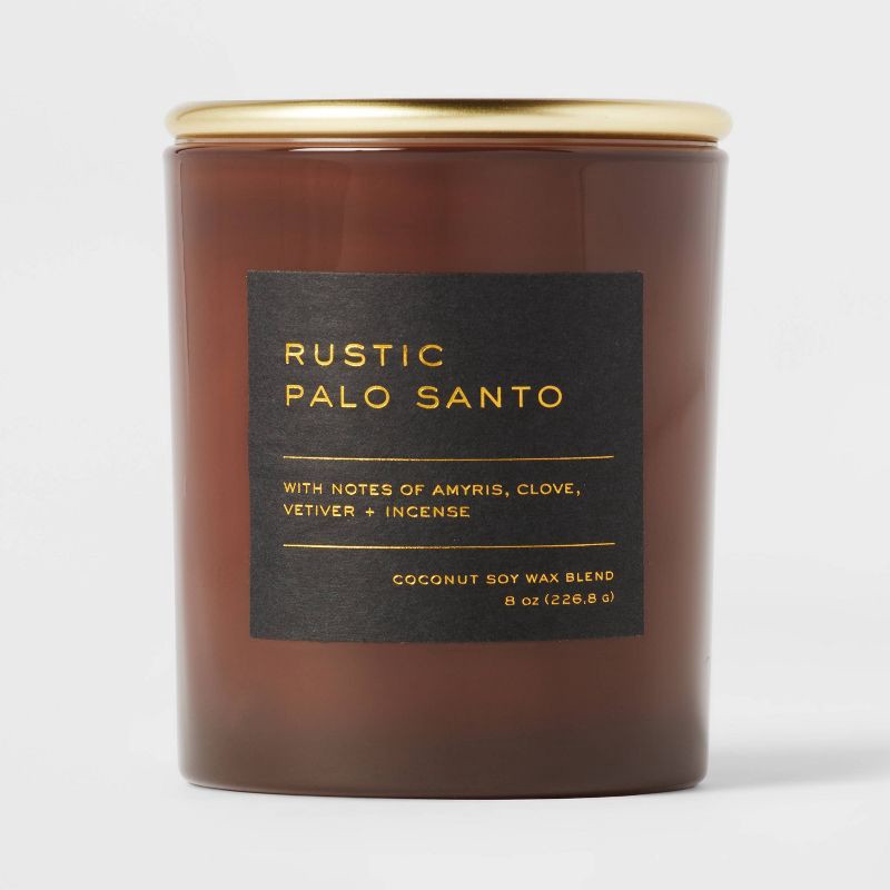 slide 1 of 3, 8oz Lidded Glass Jar Black Label Rustic Palo Santo Candle - Threshold™: Soy & Coconut Blend, 30hr Burn Time, 8 oz