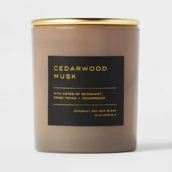 8oz Lidded Glass Jar Black Label Cedarwood Musk Candle - Threshold™: Soy & Coconut Blend, 30hr Burn Time