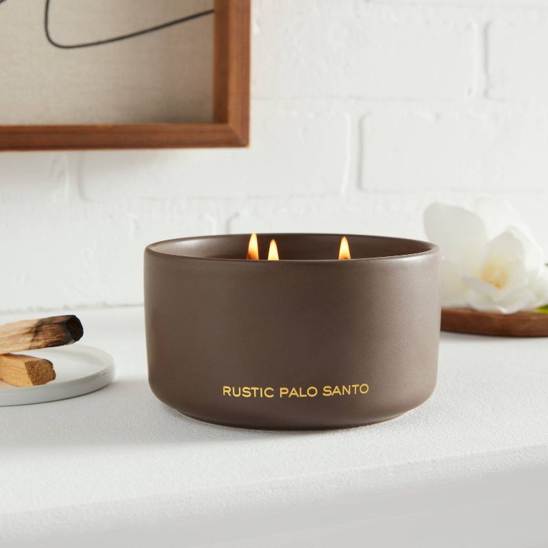 slide 2 of 4, 15oz Ceramic Jar 3-Wick Black Label Rustic Palo Santo Candle - Threshold™: Soy Wax Blend, Aromatic Clove & Vetiver, 15 oz