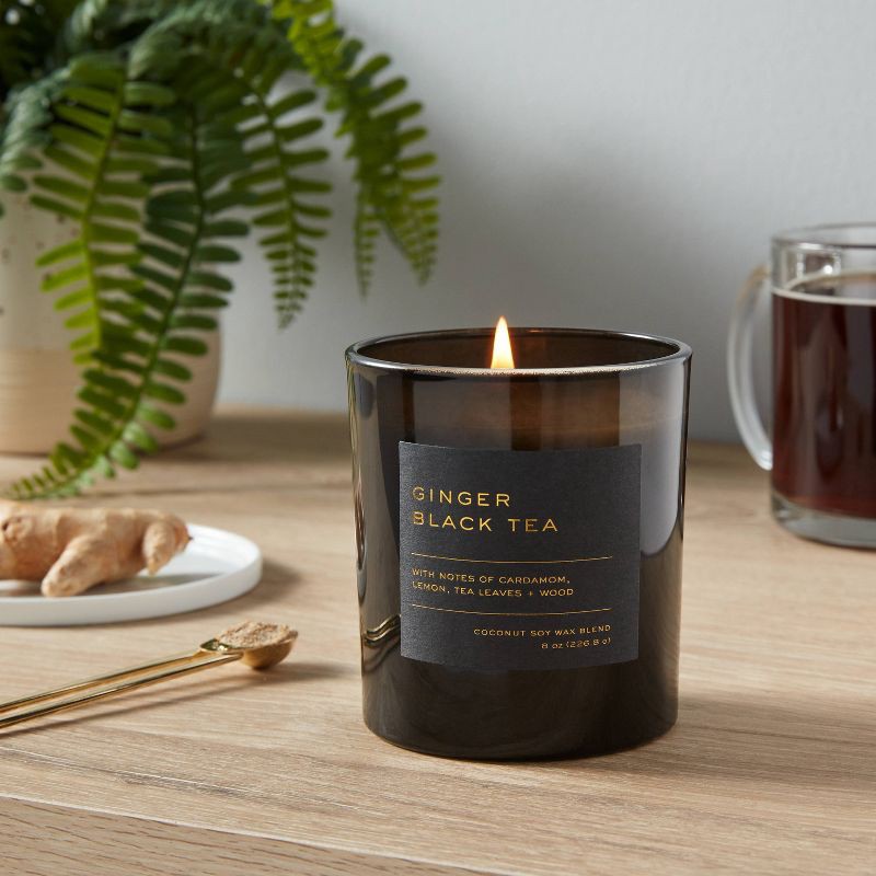 slide 2 of 3, 8oz Lidded Glass Jar Black Label Ginger Black Tea Candle - Threshold™, 8 oz
