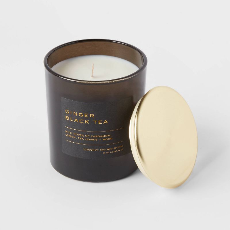 slide 3 of 3, 8oz Lidded Glass Jar Black Label Ginger Black Tea Candle - Threshold™, 8 oz
