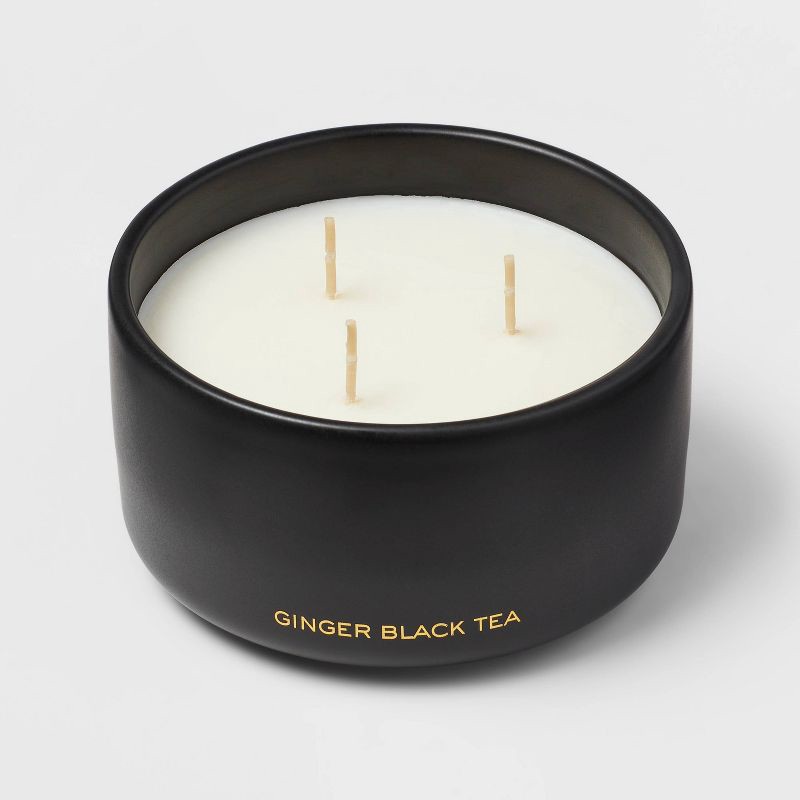 slide 3 of 4, 15oz Ceramic Jar 3-Wick Black Label Ginger Black Tea Candle - Threshold™: Soy & Coconut Wax Blend, 20hr Burn Time, 15 oz