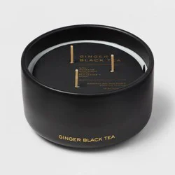 15oz Ceramic Jar 3-Wick Black Label Ginger Black Tea Candle - Threshold™: Soy & Coconut Wax Blend, 20hr Burn Time