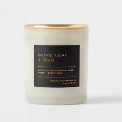 8oz Lidded Glass Jar Black Label Olive Leaf and Oud Candle - Threshold™: Soy & Coconut Wax Blend, 30hr Burn Time