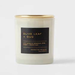 8oz Lidded Glass Jar Black Label Olive Leaf and Oud Candle - Threshold™: Soy & Coconut Wax Blend, 30hr Burn Time