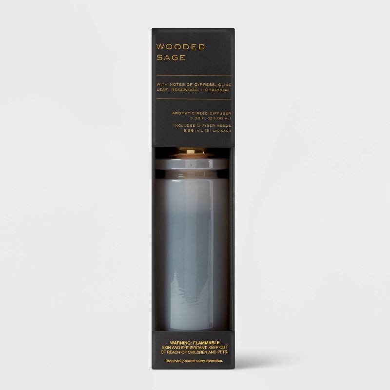 slide 1 of 3, 100ml Wooded Sage Black Label Fiber Oil Reed Diffuser - Threshold™: Aromatherapy, Room Freshener, No Battery, 100 ml