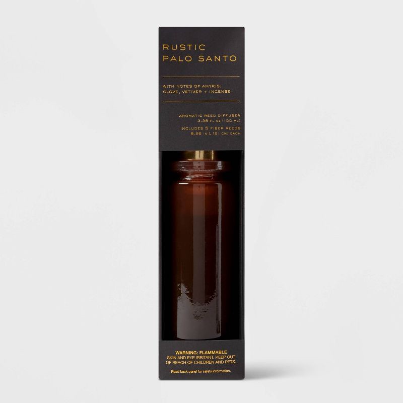 slide 1 of 3, 100ml Rustic Palo Santo Label Fiber Oil Reed Diffuser Black - Threshold™: Vetiver & Incense Aroma, No Battery Required, 100 ml