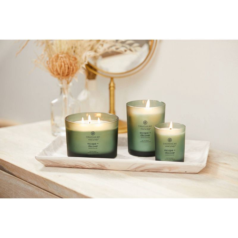 slide 3 of 3, 3-Wick Frosted Glass Escape + Discover Lidded Jar Candle Green 11oz - Mind & Body by Chesapeake Bay Candle: Soy Wax Blend, Essential Oils, 11 oz