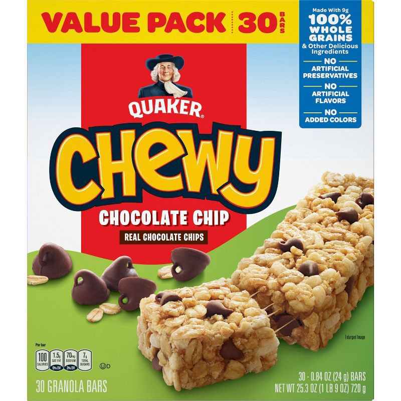 slide 2 of 8, Quaker Chewy Chocolate Chip Granola Bars - 25.2oz/30ct, 25.2 oz, 30 ct