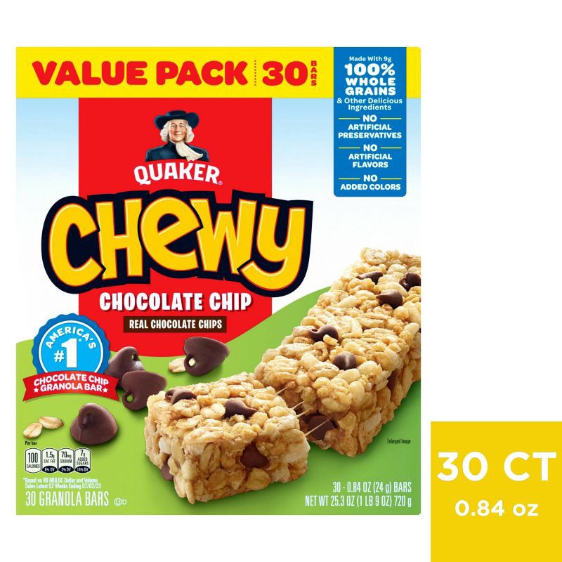 slide 4 of 8, Quaker Chewy Chocolate Chip Granola Bars - 25.2oz/30ct, 25.2 oz, 30 ct