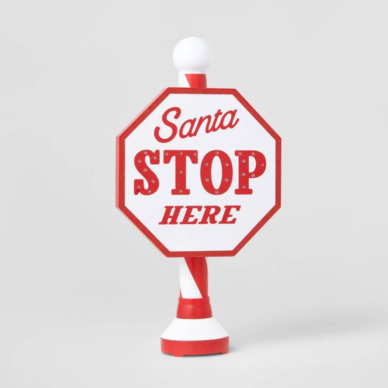 slide 2 of 2, Santa Stop Here LED Christmas Tabletop Sign Red/White - Wondershop™, 1 ct