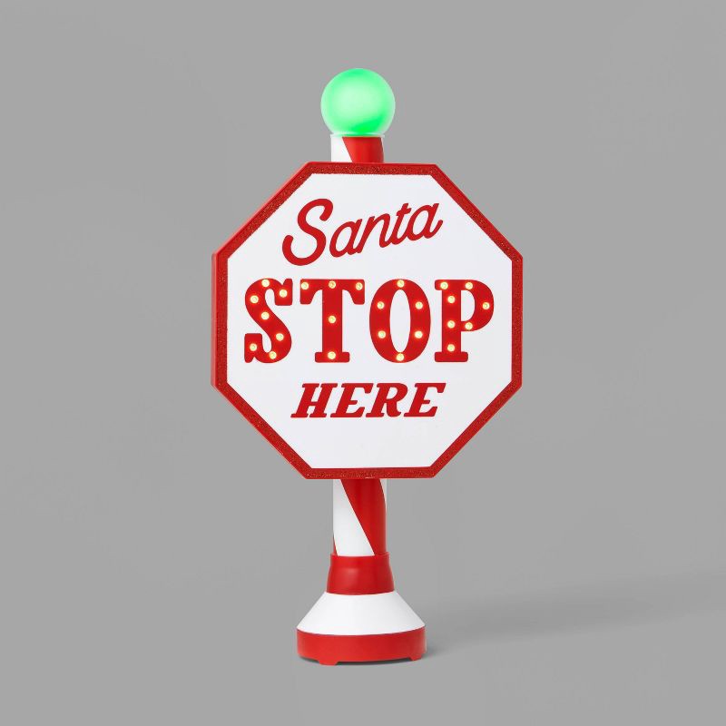 slide 1 of 2, Santa Stop Here LED Christmas Tabletop Sign Red/White - Wondershop™, 1 ct
