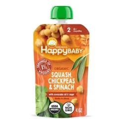 Happy Baby HappyBaby Organics Stage 2 Squash Chickpeas and Spinach with Avocado Oil & Sage Baby Food Pouch - 4oz