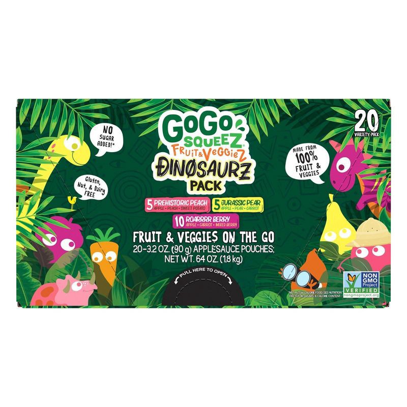 slide 5 of 10, GoGo SqueeZ Fruit & VeggieZ Dino Variety Pack - 3.2oz/20ct, 3.2 oz, 20 ct