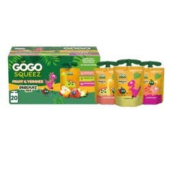 GoGo SqueeZ Fruit & VeggieZ No Sugar Added Applesauce and Puree Dino Jurassic Pear Roarrr Berry & Prehistoric Peach Variety Pack - 3.2oz/20ct