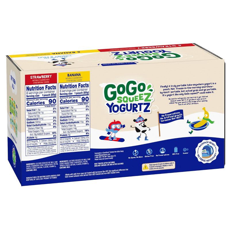 slide 7 of 9, GoGo SqueeZ Kids' Strawberry/Banana YogurtZ - 30oz/16ct, 30 oz, 16 ct