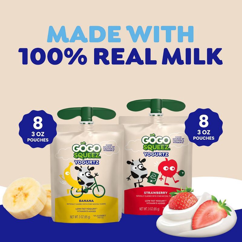 slide 4 of 7, GoGo SqueeZ yogurtZ Low Fat Strawberry & Banana Variety Pack - 3oz/16ct, 3 oz, 16 ct