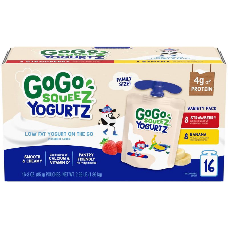 slide 1 of 9, GoGo SqueeZ Kids' Strawberry/Banana YogurtZ - 30oz/16ct, 30 oz, 16 ct