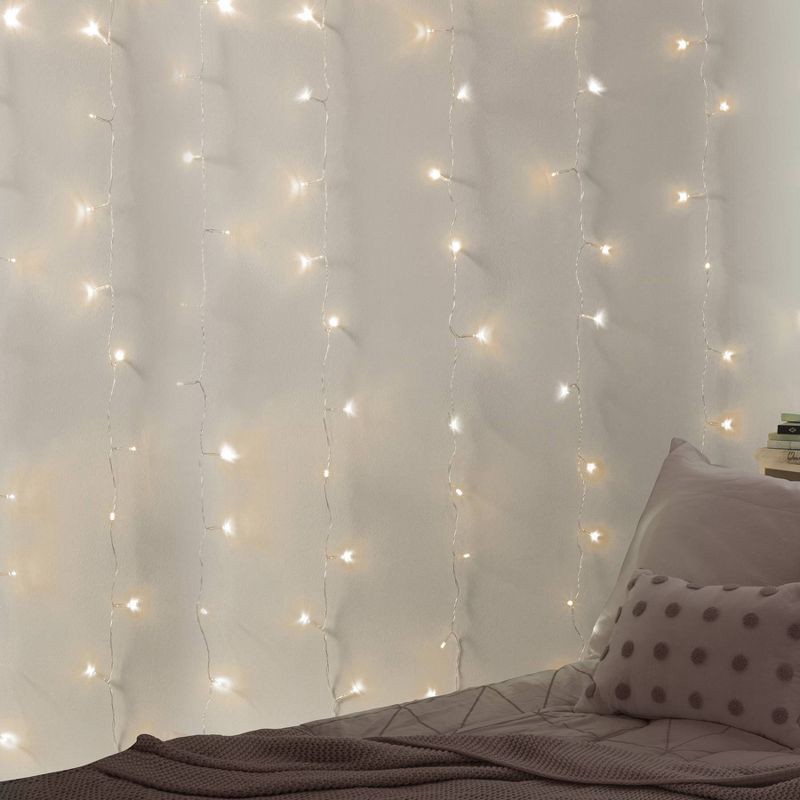 slide 2 of 3, 5'x4.6' LED Curtain String Lights Warm White - West & Arrow: Indoor Twinkling Miniature Decor, USB or Battery Powered, 1 ct