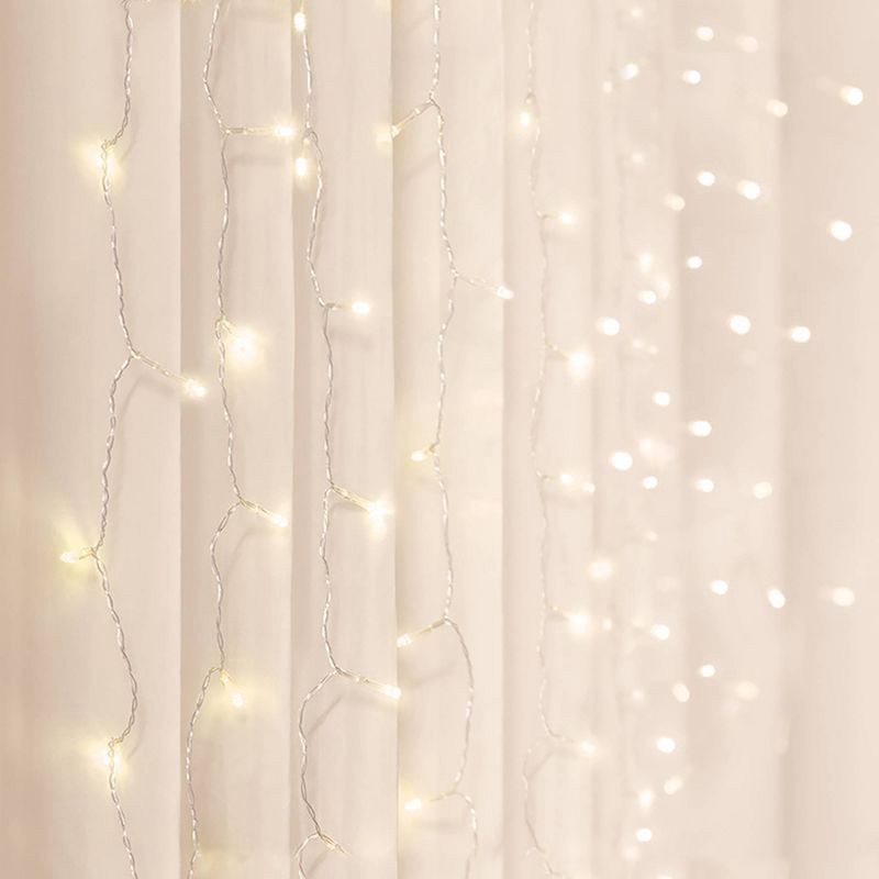 slide 1 of 3, 5'x4.6' LED Curtain String Lights Warm White - West & Arrow: Indoor Twinkling Miniature Decor, USB or Battery Powered, 1 ct
