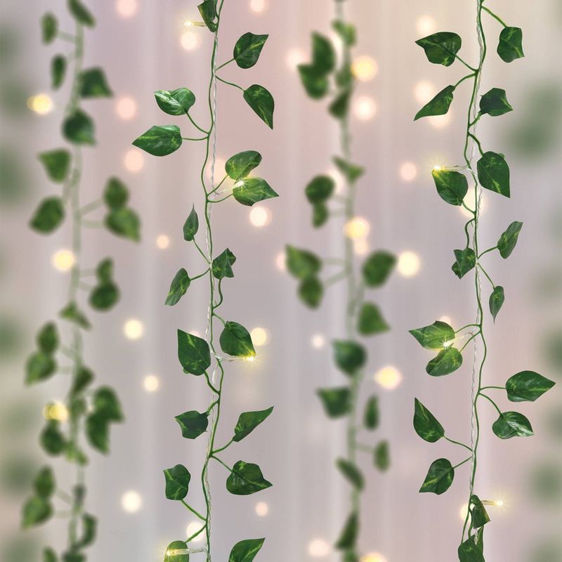 slide 2 of 3, 5' x 3.5' LED Vine Curtain String Lights Warm White - West & Arrow: Indoor PVC Ivy Fairy Lights, Battery Operated, 1 ct