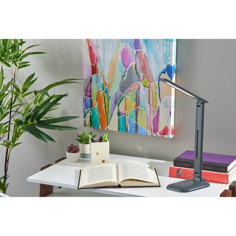 slide 6 of 7, Dimmable Desk Lamp with Straight Neck (Includes LED Light Bulb) Gray - Adesso, 1 ct