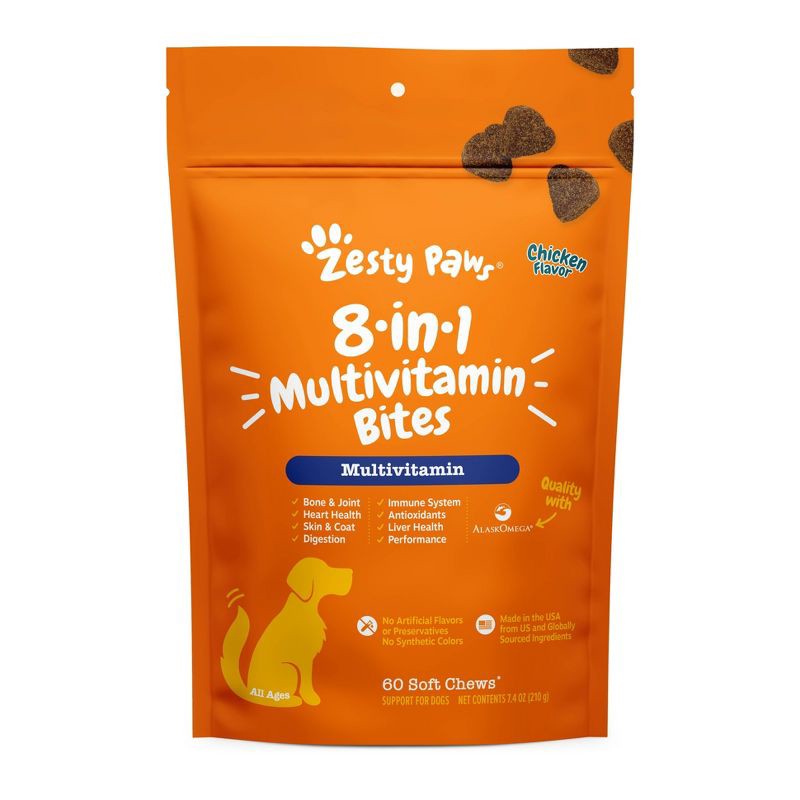 slide 1 of 5, Zesty Paws 8-in-1 Multivitamin Bites for Dog Chicken Flavor - 60ct, 60 ct