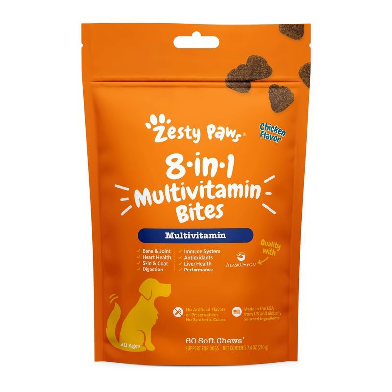 slide 1 of 10, Zesty Paws 8-in-1 Multivitamin Bites for Dog Chicken Flavor - 60ct, 60 ct