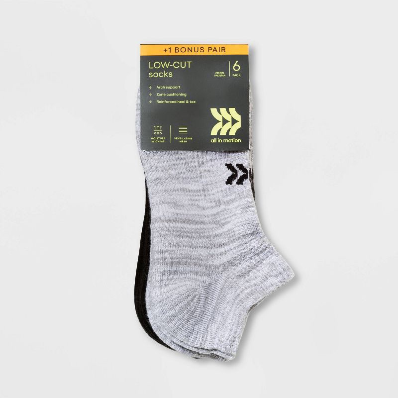 slide 2 of 3, Women's Cushioned 6+1 Bonus Pack Low Cut Athletic Socks - All In Motion™ Heather Gray/Black 4-10, 1 ct