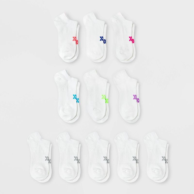slide 1 of 3, Women's Lightweight 10+1 Bonus Pack No Show Athletic Socks - All In Motion™ White 4-10, 1 ct