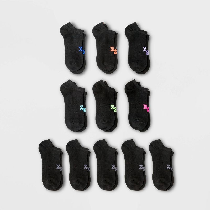 slide 1 of 3, Women's Lightweight 10+1 Bonus Pack No Show Athletic Socks - All In Motion™ Black 4-10, 1 ct