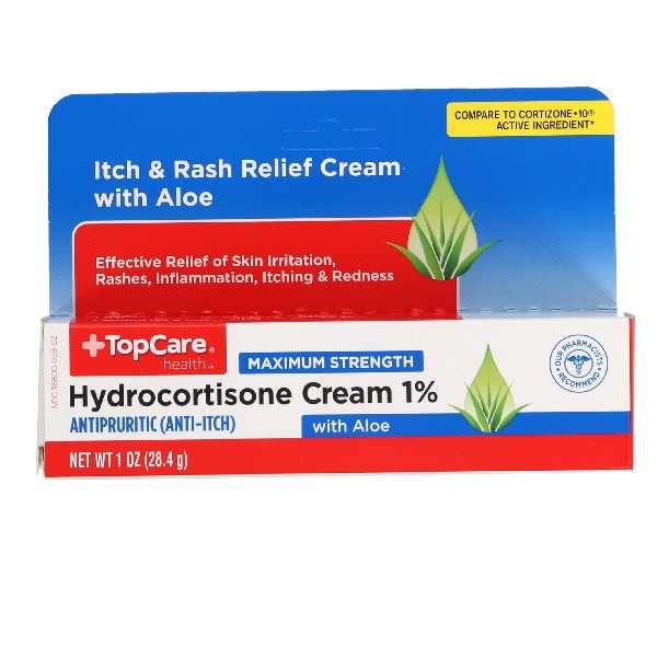 slide 1 of 16, TopCare Health Maximum Strength with Aloe Hydrocortisone 1% Cream 1 oz, 1 oz