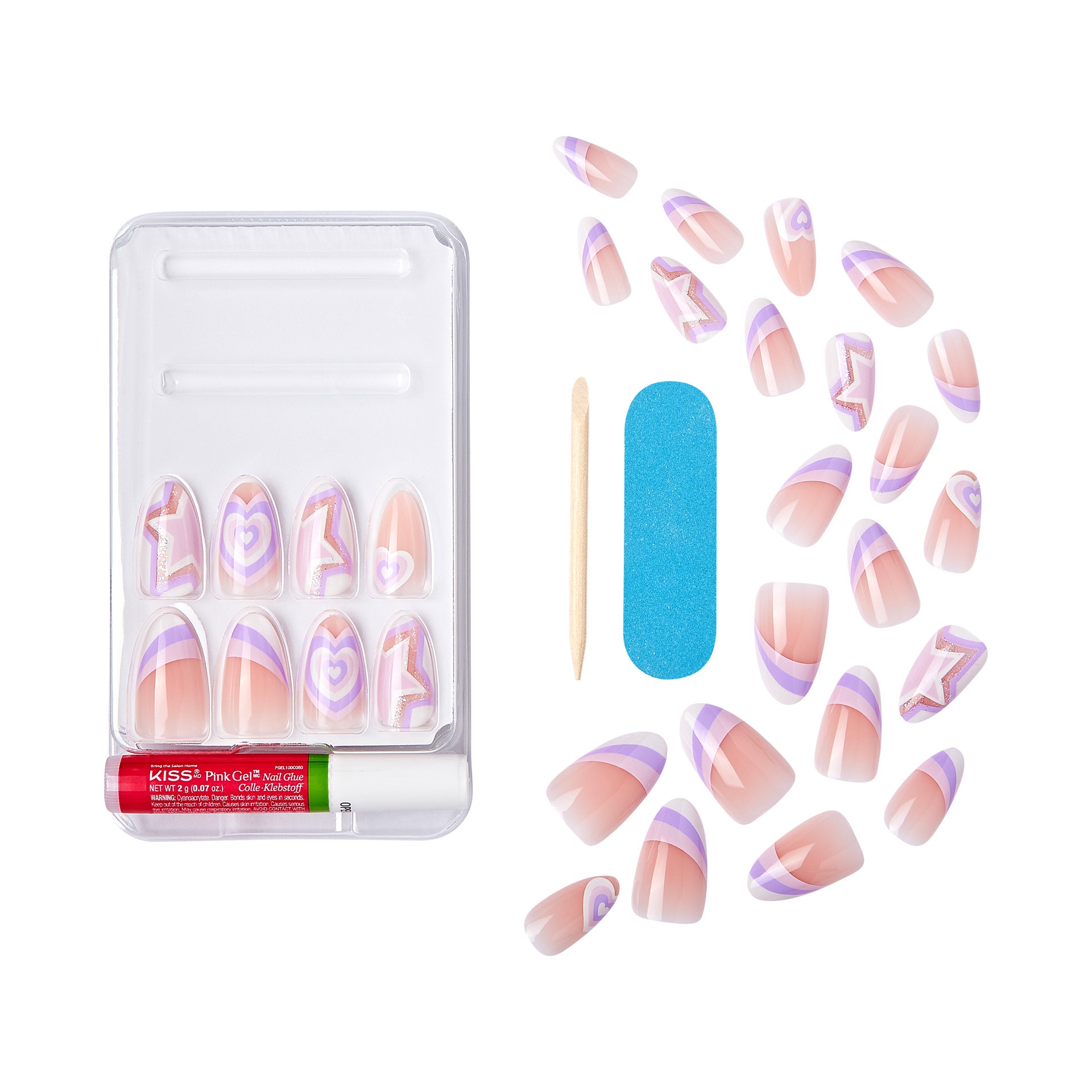 slide 2 of 5, KISS Voguish Fantasy Press-On Nails, Purple & Pink, Medium Length, Almond Shape, 31 Ct., 31 pc