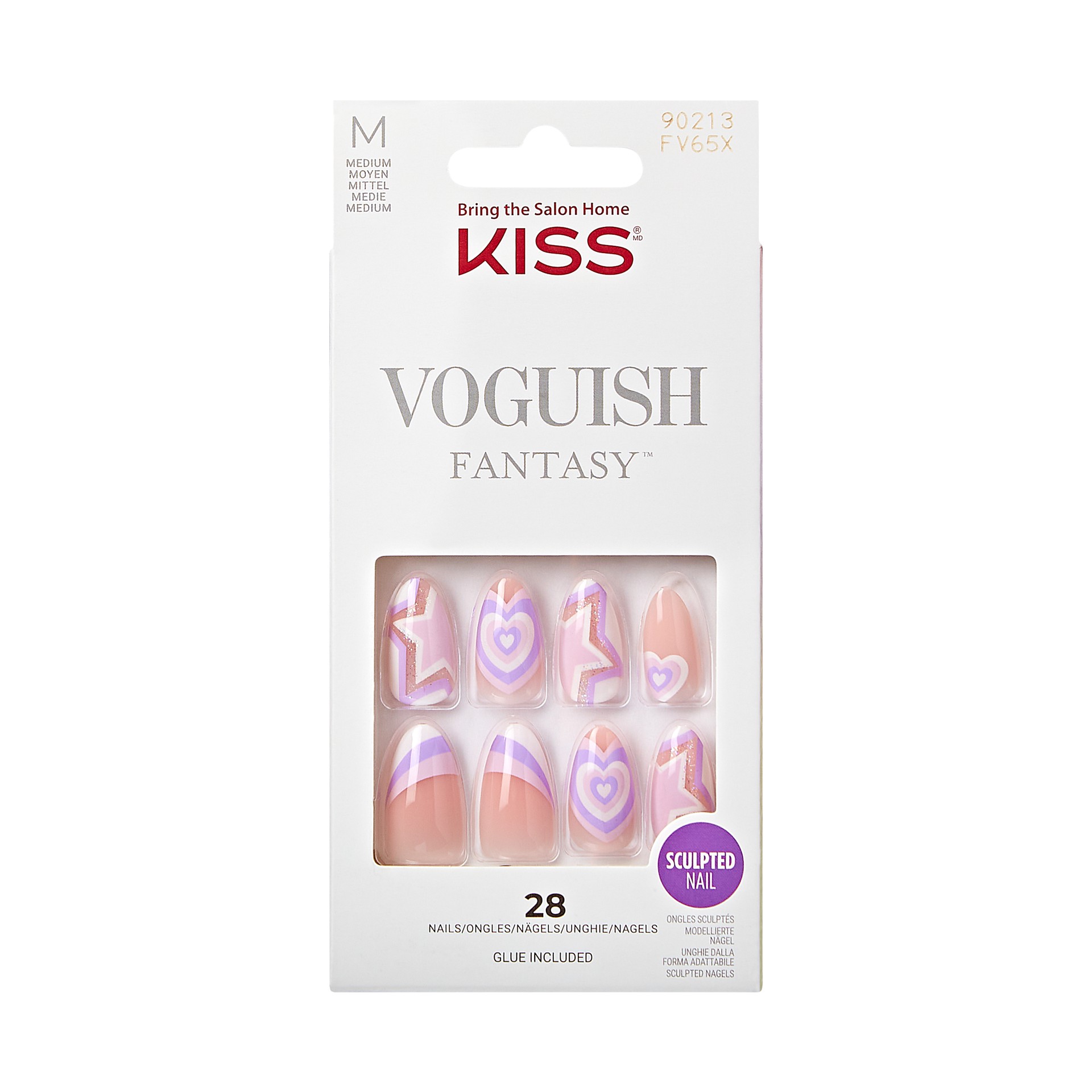 slide 1 of 5, KISS Voguish Fantasy Press-On Nails, Purple & Pink, Medium Length, Almond Shape, 31 Ct., 31 pc
