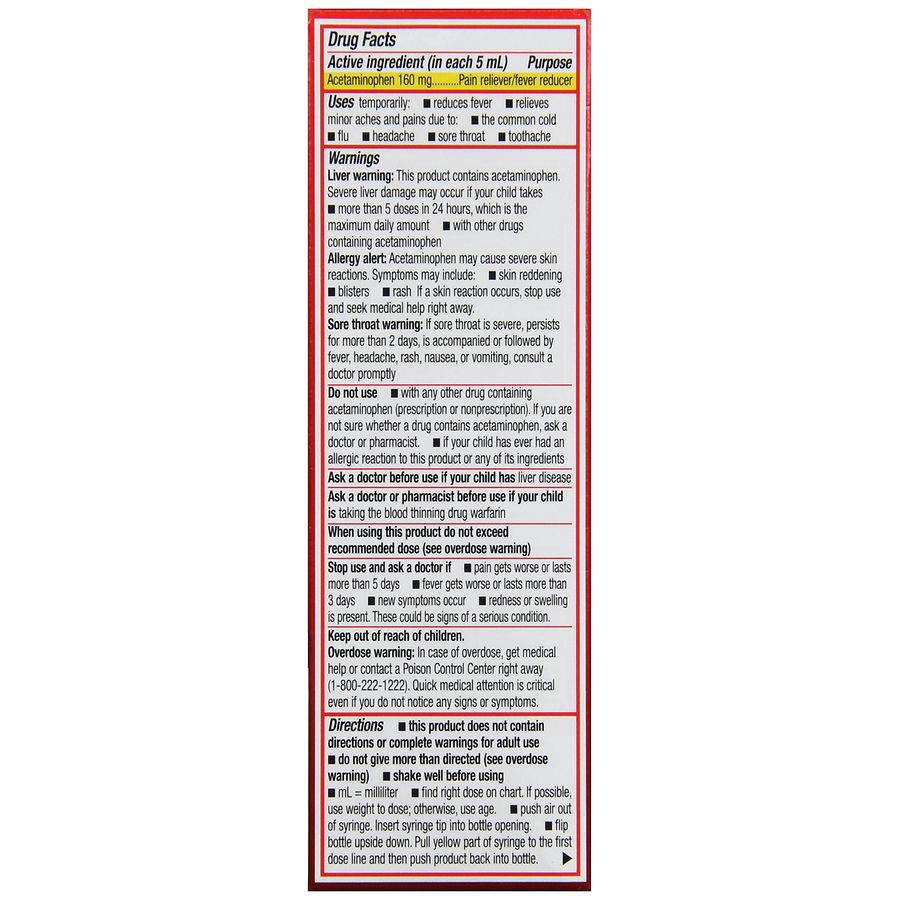 slide 5 of 5, Walgreens Infants' Pain & Fever, Acetaminophen 160 mg per 5 mL, Dye-Free Cherry, 2 fl oz