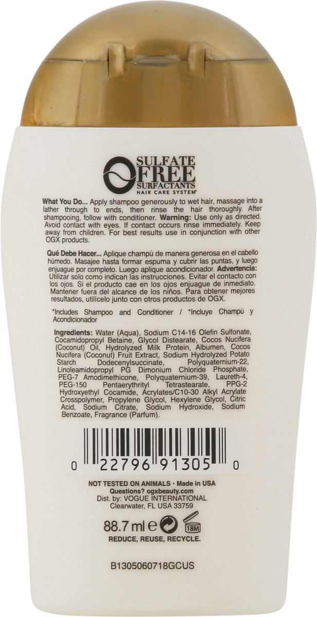 slide 5 of 9, OGX Nourishing + Coconut Milk Moisturizing Shampoo for Strong & Healthy Hair - Trial Size - 3 fl oz, 88.7 ml