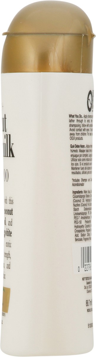 slide 8 of 9, OGX Nourishing + Coconut Milk Moisturizing Shampoo for Strong & Healthy Hair - Trial Size - 3 fl oz, 88.7 ml